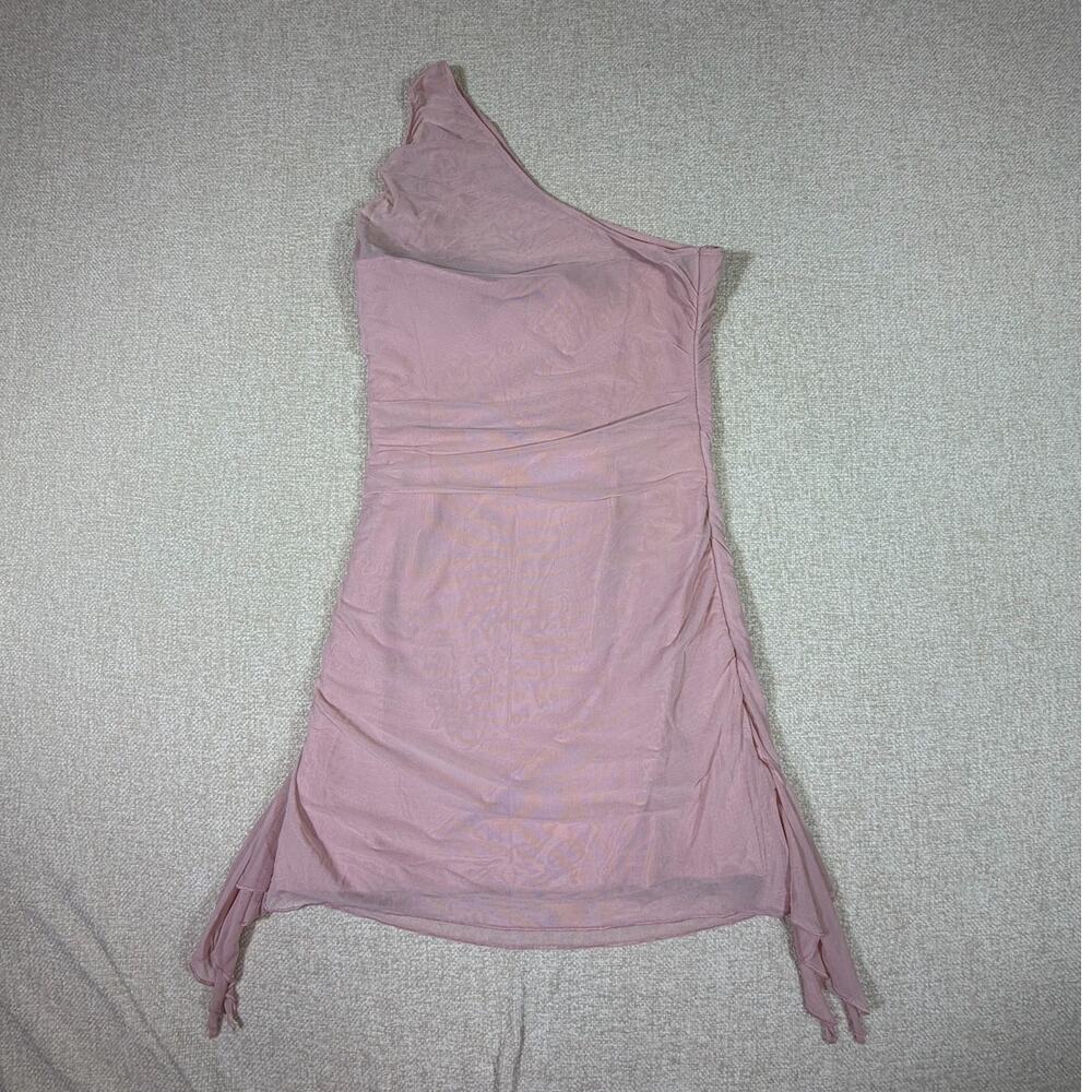Oh Polly Women 4 Pink NWT One Shoulder Ruched Mesh Bodycon Dress Party Club Wear